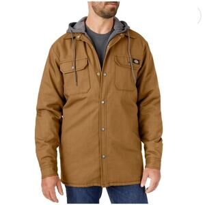 Genuine Dickies Fleece Hooded Snap/Zip Up Duck Shirt Jacket Brown Men’s 3XL